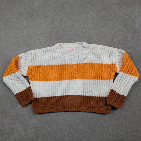 Franki by Francesca's Retro Colorblock Chenille Sweater Size 10 Orange Brown — photo 2